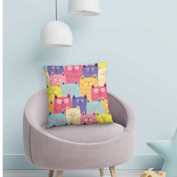 Colorful Cartoon Cat 🐱 Pillow Cover - Picture 5 of 8